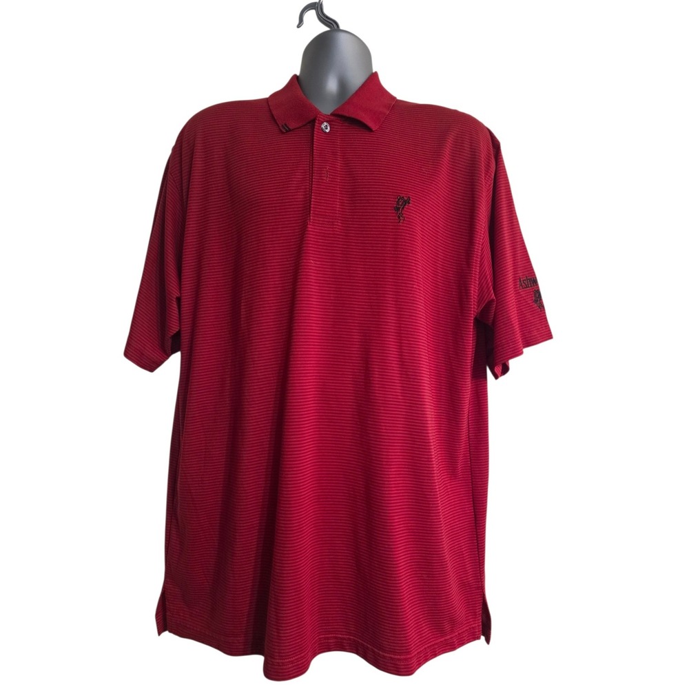 Ashworth‎ Weather Systems Mens Large Red Striped Golf Polo Shirt Made in USA A7